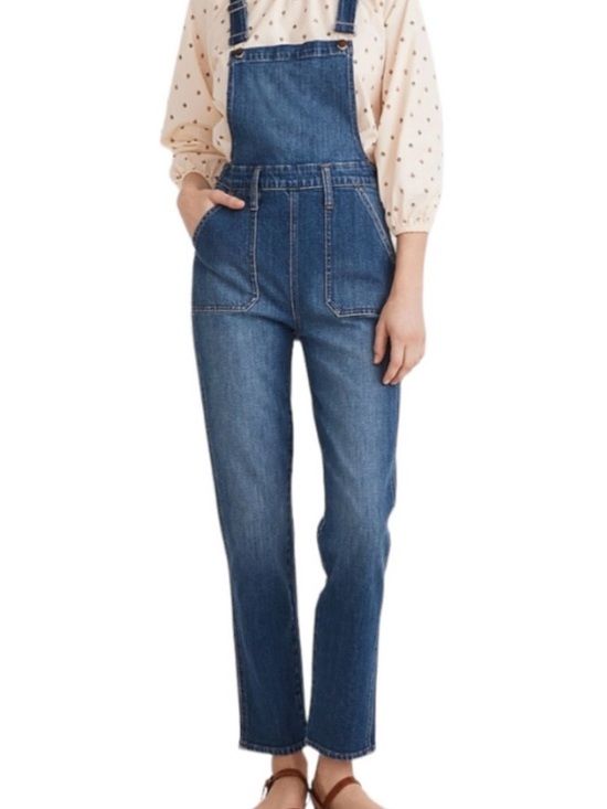 Madewell Denim - Madewell Stovepipe Denim Overalls Sz M Cosman Wash Straight Leg Pockets Stretch